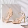 imageMostrin Strappy Heels for Women Square Open Toe Lace Up Heeled Sandals Ankle Strap Sexy Stiletto High Heels for Party Prom Dating WeddingNude