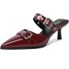 imageMostrin Kitten Mules Heels for Women Studded Heeled Mules Pointed Closed Toe Heels Slip on Stiletto Pumps ShoesBurgundy