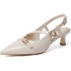 imageMostrin Slingback Kitten Heels for Women Low Heel Closed Pointed Toe Pumps Buckle Strap Dress Shoes for Daily Working WeddingCream 02