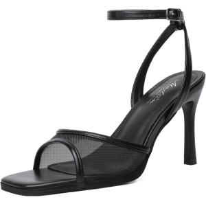 imageMostrin Heels for Women Square Open Toe Heeled Sandals Ankle Strap Sexy Peep Toe High Heels for Party Prom Wedding Dressy Pumps ShoesBlackmesh
