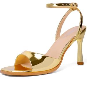 imageMostrin Heels for Women Square Open Toe Heeled Sandals Ankle Strap Sexy Peep Toe High Heels for Party Prom Wedding Dressy Pumps ShoesGold