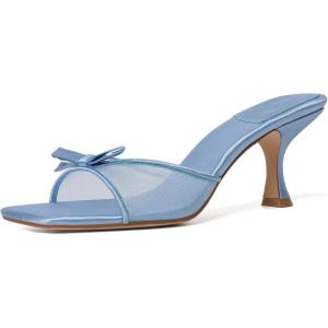 imageMostrin Kitten Heels for Women Round Toe Heels With Bow Vintage Mules Sexy Slip on Stiletto Backless Sandals for Party DailyBlue03
