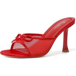 imageMostrin Kitten Heels for Women Round Toe Heels With Bow Vintage Mules Sexy Slip on Stiletto Backless Sandals for Party DailyRed Mesh
