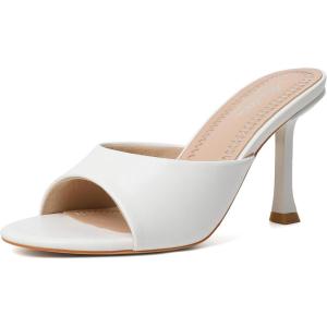 imageMostrin Kitten Heels for Women Round Toe Heels With Bow Vintage Mules Sexy Slip on Stiletto Backless Sandals for Party DailyWhite Pu