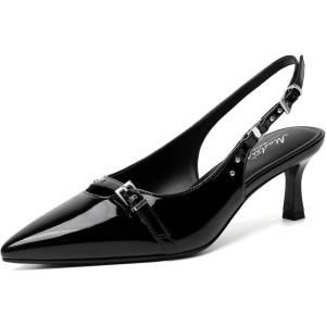 imageMostrin Kitten Heels for Women Slingback Low Heels Pointed Closed Toe Pumps with Buckle Womens Pumps ShoesBlack