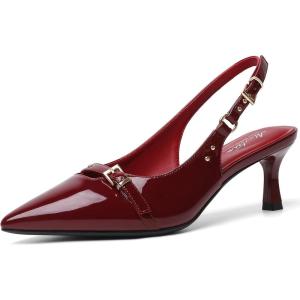 imageMostrin Kitten Heels for Women Slingback Low Heels Pointed Closed Toe Pumps with Buckle Womens Pumps ShoesBurgundy