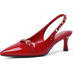 imageMostrin Kitten Heels for Women Slingback Low Heels Pointed Closed Toe Pumps with Buckle Womens Pumps ShoesRed