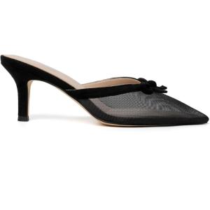 imageMostrin Kitten Mules Heels for Women Pointed Closed Toe Heels Vintage Slip on Stiletto Dressy Pumps ShoesBlack Mesh