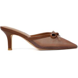 imageMostrin Kitten Mules Heels for Women Pointed Closed Toe Heels Vintage Slip on Stiletto Dressy Pumps ShoesBrown Mesh