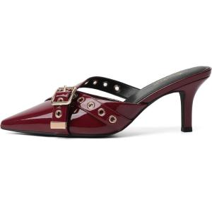imageMostrin Kitten Mules Heels for Women Pointed Closed Toe Heels Vintage Slip on Stiletto Dressy Pumps ShoesBurgundy