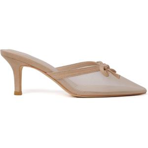 imageMostrin Kitten Mules Heels for Women Pointed Closed Toe Heels Vintage Slip on Stiletto Dressy Pumps ShoesNude Mesh