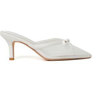 imageMostrin Kitten Mules Heels for Women Pointed Closed Toe Heels Vintage Slip on Stiletto Dressy Pumps ShoesWhite Mesh