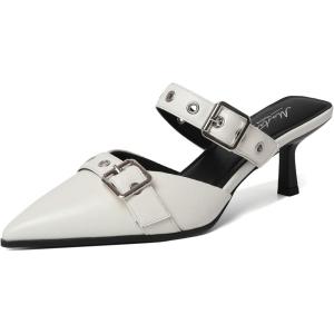 imageMostrin Kitten Mules Heels for Women Studded Heeled Mules Pointed Closed Toe Heels Slip on Stiletto Pumps ShoesWhite