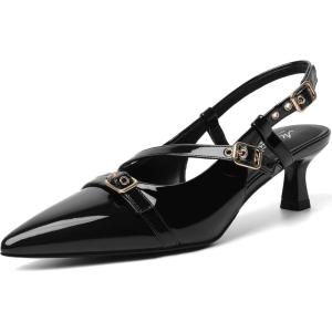 imageMostrin Slingback Kitten Heels for Women Low Heel Closed Pointed Toe Pumps Buckle Strap Dress Shoes for Daily Working WeddingBlack 02