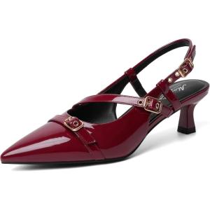 imageMostrin Slingback Kitten Heels for Women Low Heel Closed Pointed Toe Pumps Buckle Strap Dress Shoes for Daily Working WeddingBurgundy 02