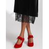 imageMostrin Kitten Heels for Women Bow Mary Jane Pumps Closed Round Toe Low Heels Ankle Strap Dress Shoes for Wedding Evening ChurchRed Wp01