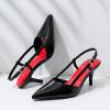 imageMostrin Slingback Kitten Heels for Women Mid Heel Leather Pumps Closed Pointed Toe Stiletto 3 Inch Dress Shoes for Wedding Party Work OfficeBlack