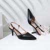 imageMostrin Slingback Kitten Heels for Women Mid Heel Leather Pumps Closed Pointed Toe Stiletto 3 Inch Dress Shoes for Wedding Party Work OfficeBlack Pu