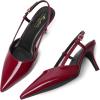imageMostrin Slingback Kitten Heels for Women Mid Heel Leather Pumps Closed Pointed Toe Stiletto 3 Inch Dress Shoes for Wedding Party Work OfficeBurgundy