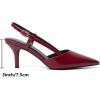 imageMostrin Slingback Kitten Heels for Women Mid Heel Leather Pumps Closed Pointed Toe Stiletto 3 Inch Dress Shoes for Wedding Party Work OfficeBurgundy