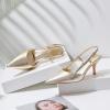 imageMostrin Slingback Kitten Heels for Women Mid Heel Leather Pumps Closed Pointed Toe Stiletto 3 Inch Dress Shoes for Wedding Party Work OfficeGold