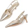 imageMostrin Slingback Kitten Heels for Women Mid Heel Leather Pumps Closed Pointed Toe Stiletto 3 Inch Dress Shoes for Wedding Party Work OfficeGold