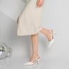 imageMostrin Slingback Kitten Heels for Women Mid Heel Leather Pumps Closed Pointed Toe Stiletto 3 Inch Dress Shoes for Wedding Party Work OfficeWhite
