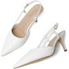 imageMostrin Slingback Kitten Heels for Women Mid Heel Leather Pumps Closed Pointed Toe Stiletto 3 Inch Dress Shoes for Wedding Party Work OfficeWhite