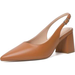 imageMostrin Block Slingback Heels for Women Pointed Closed Toe Chunky Heels Office Work Shoes Womens Pumps for Business CasualBrown