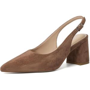 imageMostrin Block Slingback Heels for Women Pointed Closed Toe Chunky Heels Office Work Shoes Womens Pumps for Business CasualBrown Suede