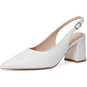 imageMostrin Block Slingback Heels for Women Pointed Closed Toe Chunky Heels Office Work Shoes Womens Pumps for Business CasualWhite