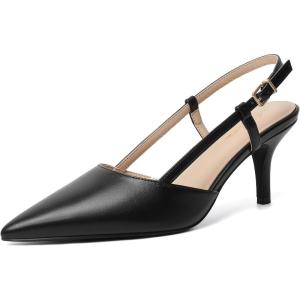 imageMostrin Slingback Kitten Heels for Women Mid Heel Leather Pumps Closed Pointed Toe Stiletto 3 Inch Dress Shoes for Wedding Party Work OfficeBlack Pu