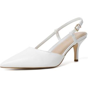 imageMostrin Slingback Kitten Heels for Women Mid Heel Leather Pumps Closed Pointed Toe Stiletto 3 Inch Dress Shoes for Wedding Party Work OfficeWhite
