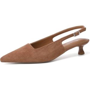 imageMostrin Slingback Kitten Heels for Women Pointed Closed Toe Heels Low Pumps Shoes for Party Work OfficeBrown Suede