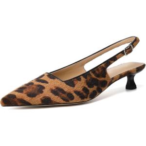 imageMostrin Slingback Kitten Heels for Women Pointed Closed Toe Heels Low Pumps Shoes for Party Work OfficeLeopard Suede