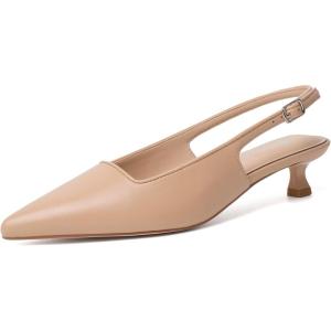 imageMostrin Slingback Kitten Heels for Women Pointed Closed Toe Heels Low Pumps Shoes for Party Work OfficeNude