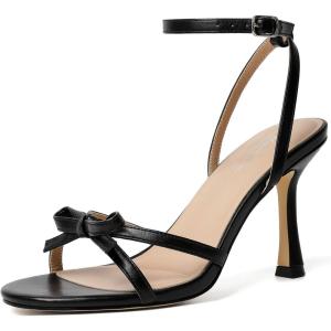 imageMostrin Strappy Heels for Women Lace Up Ankle Strap Round Open Toe Stiletto High Heels Womens Heeled Sandals for Prom Party DailyBlack Bow