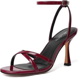 imageMostrin Strappy Heels for Women Lace Up Ankle Strap Round Open Toe Stiletto High Heels Womens Heeled Sandals for Prom Party DailyBurgundy