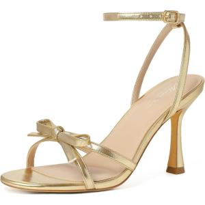imageMostrin Strappy Heels for Women Lace Up Ankle Strap Round Open Toe Stiletto High Heels Womens Heeled Sandals for Prom Party DailyGold Bow