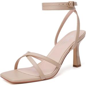 imageMostrin Strappy Heels for Women Lace Up Ankle Strap Round Open Toe Stiletto High Heels Womens Heeled Sandals for Prom Party DailyLh03nude