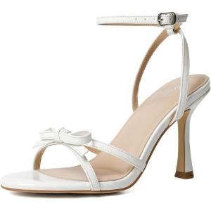 imageMostrin Strappy Heels for Women Lace Up Ankle Strap Round Open Toe Stiletto High Heels Womens Heeled Sandals for Prom Party DailyWhite Bow