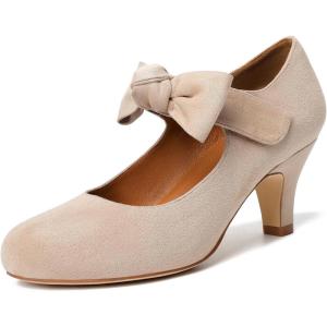 imageMostrin Fashion Vintage Womens Small Bowtie Platform Pumps Ladies Sexy High Heeled ShoesNude Wp01