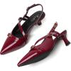 imageMostrin Kitten Heels for Women Low Heel Closed Pointed Toe Slingback Pumps Buckle Strap Dress Shoes for Daily Working WeddingBurgundy 02