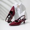 imageMostrin Kitten Heels for Women Low Heel Closed Pointed Toe Slingback Pumps Buckle Strap Dress Shoes for Daily Working WeddingBurgundy 02