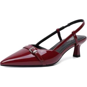 imageMostrin Kitten Heels for Women Low Heel Closed Pointed Toe Slingback Pumps Buckle Strap Dress Shoes for Daily Working WeddingBurgundy 04