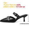 imageMostrin Kitten Mules Heels for Women Pointed Closed Toe Heels Vintage Slip on Stiletto Dressy Pumps ShoesKh08black