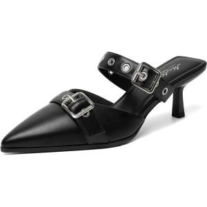 imageMostrin Kitten Mules Heels for Women Pointed Closed Toe Heels Vintage Slip on Stiletto Dressy Pumps ShoesKh08black