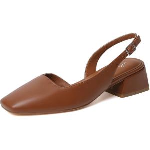 imageMostrin Womens Chunky Low Heels DOrsay Slingback Block Heel Pumps Closed Square Toe Dress Shoes for Work Office Daily WeddingBrown 02