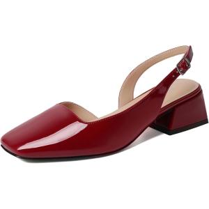 imageMostrin Womens Chunky Low Heels DOrsay Slingback Block Heel Pumps Closed Square Toe Dress Shoes for Work Office Daily WeddingRed 02