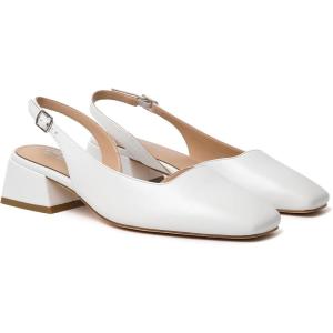 imageMostrin Womens Chunky Low Heels DOrsay Slingback Block Heel Pumps Closed Square Toe Dress Shoes for Work Office Daily WeddingWhite 02